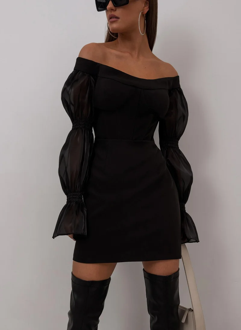 Lichi Off-shoulder corset-bodice mini dress